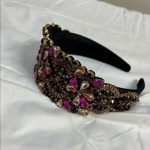 Elegant Black and Pink Embellished Headband